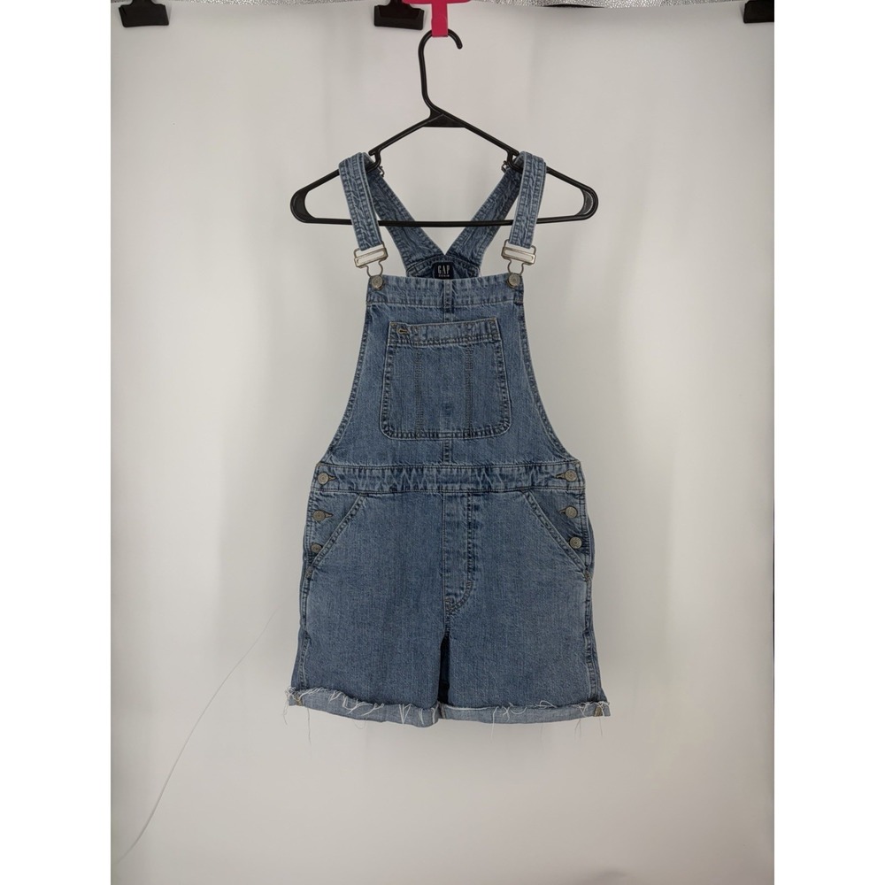 GAP Denim Shortalls Overalls Shorts Light Wash Distressed Raw Hem Size S